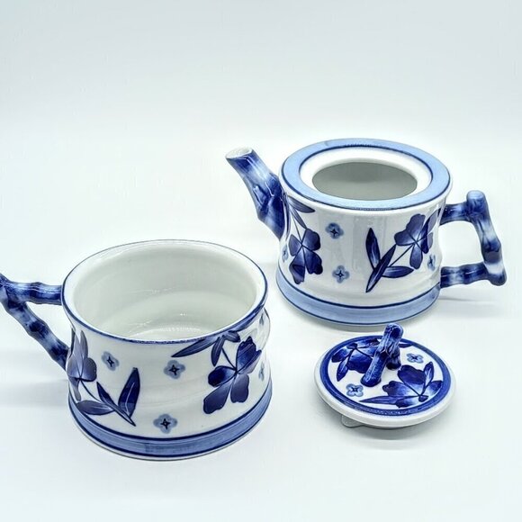 World Market Blue White Porcelain Stackable Teapot & Cup - Picture 5 of 7